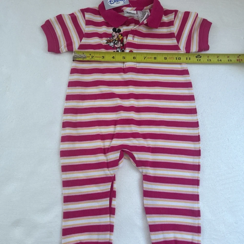 NWT Vintage the Disney store pink and white striped polo baby romper